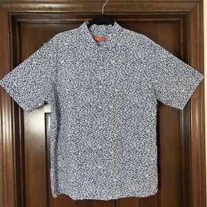 Tori Richard Mens Shark Cotton Lawn Camp Shirt Blue White M